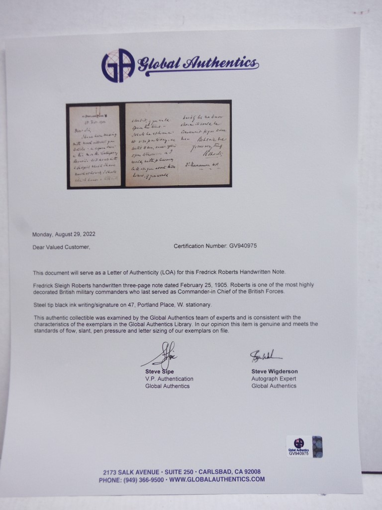 Image 4 of 1905 ORIGINAL SIGNED HANDWRITTEN LETTER OF FIELD MARSHAL FREDERICK ROBERTS, FIRS