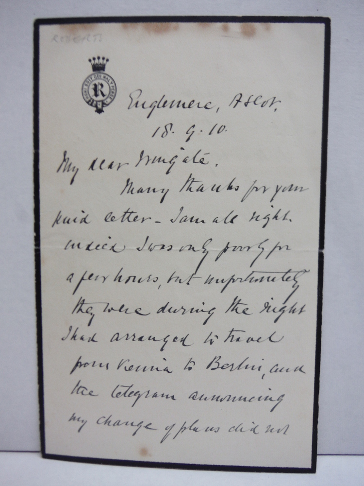 Image 1 of 1910 ORIGINAL SIGNED LETTER OF FIELD MARSHAL FREDERICK ROBERTS, FIRST EARL ROBER