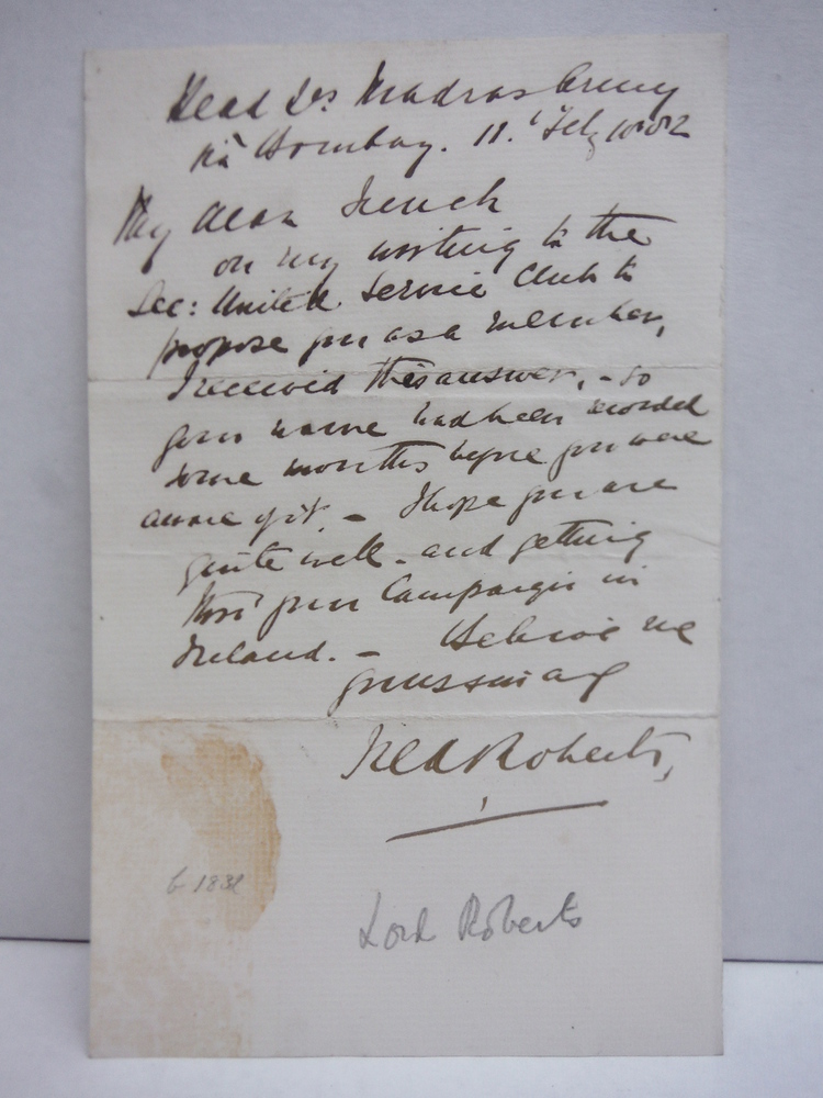 1888 ORIGINAL SIGNED LETTER OF FIELD MARSHAL FREDERICK ROBERTS, FIRST EARL ROBER