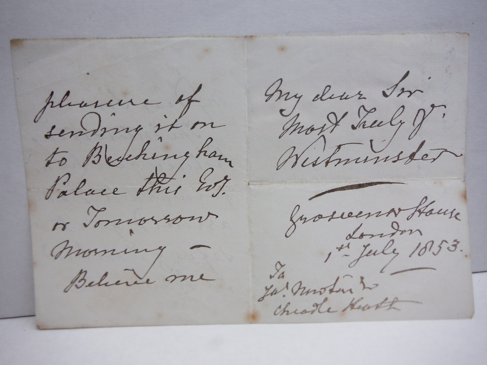  1853 ORIGINAL LETTER RICHARD GROSVENOR, 2ND MARQUIS OF WESTMINSTER