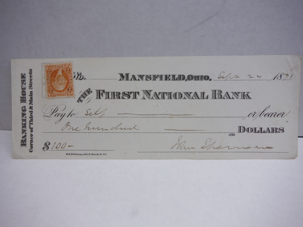 Image 0 of 1871  JOHN SHERMAN SIGNED BANK DRAFT