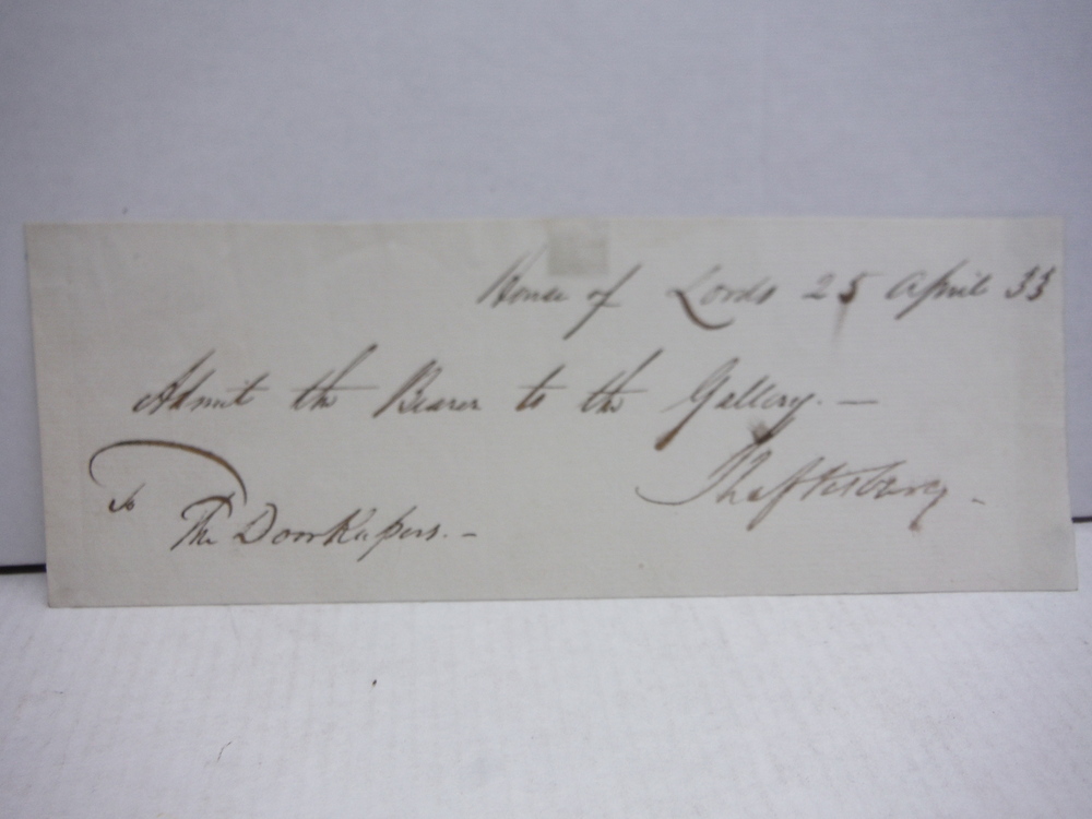1833: ANTHONY ASHLEY COOPER AUTOGRAPHED DOCUMENT