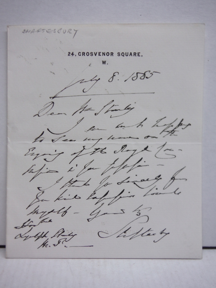 1885: ANTHONY ASHLEY COOPER HANDWRITTEN LETTER 