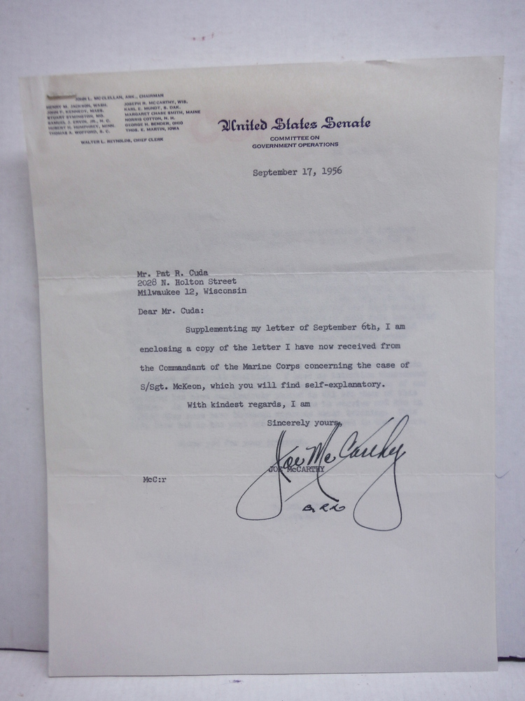 Image 0 of 1956: SENATOR JOSEPH McCARTHY - SIGNED TYPED LETTER