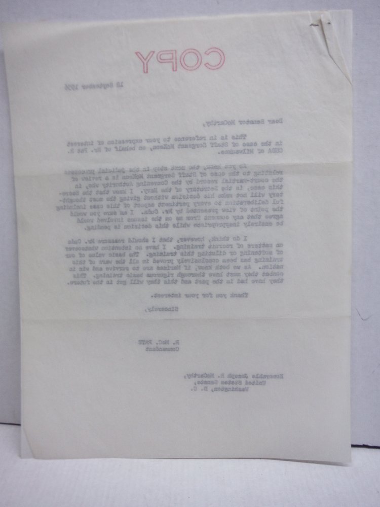 Image 3 of 1956: SENATOR JOSEPH McCARTHY - SIGNED TYPED LETTER