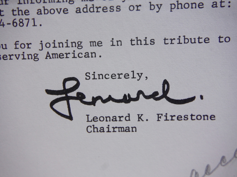 Image 1 of 1977: LEONARD K. FIRESTONE SIGNED LATTER
