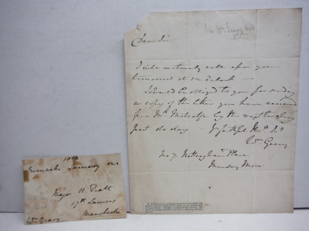 Image 0 of 1836: SIR WILLIAM GEARY SIGNED LETTER AND ENVELOPE PANEL