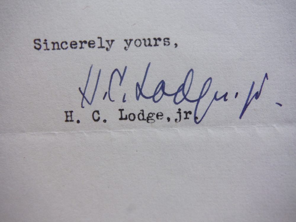 Image 1 of 1942: HENRY CABOT LODGE SIGNED LETTER