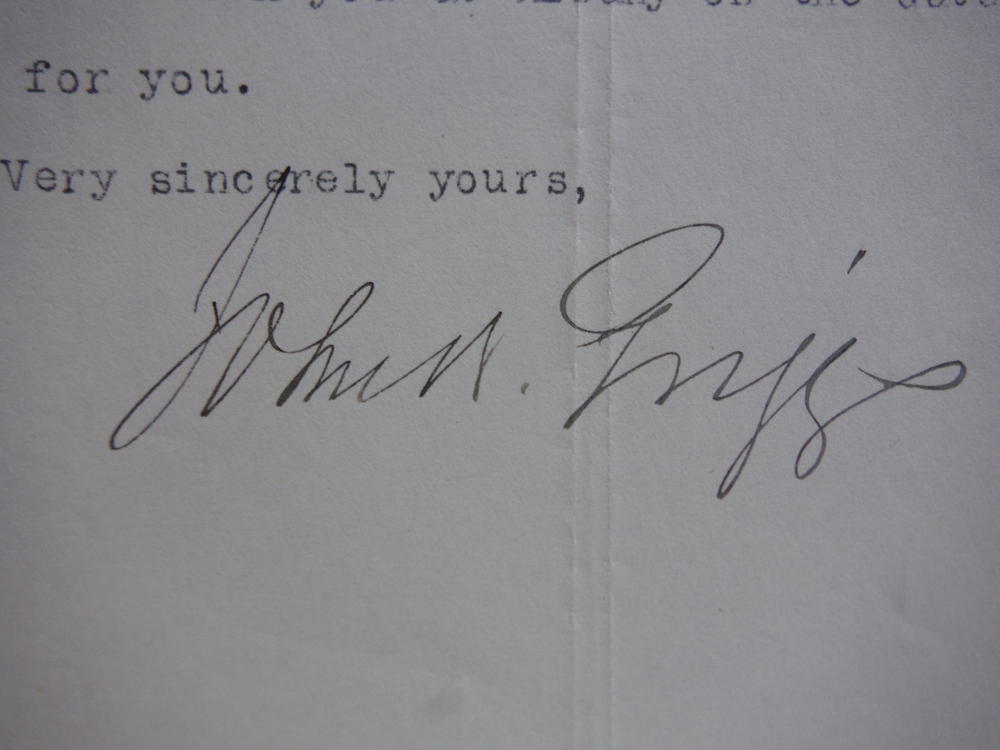 Image 1 of 1912: JOHN W. GRIGGS SIGNED TYPED LETTER