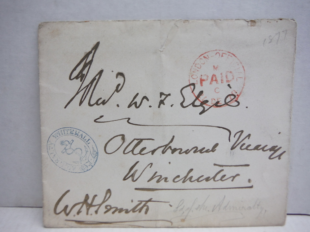 1878:  WILLIAM HENRY SMITH - ADMIRALTY SIGNED ENVELOPE
