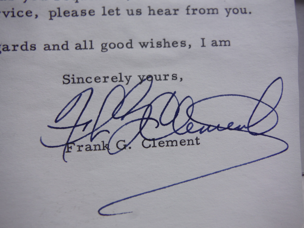 Image 1 of 1956: FRANK G. CLEMENT, GOVERNOR TENNESSEE, AUTOGRAPHED LETTER AND BUSINESS CARD
