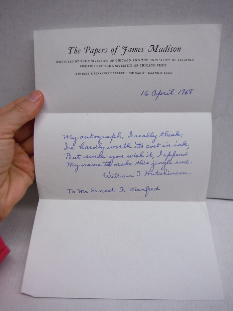 Image 1 of WILLIAM T. HUTCHiNSON, AUTHOR AUTOGRAPHED LETTER