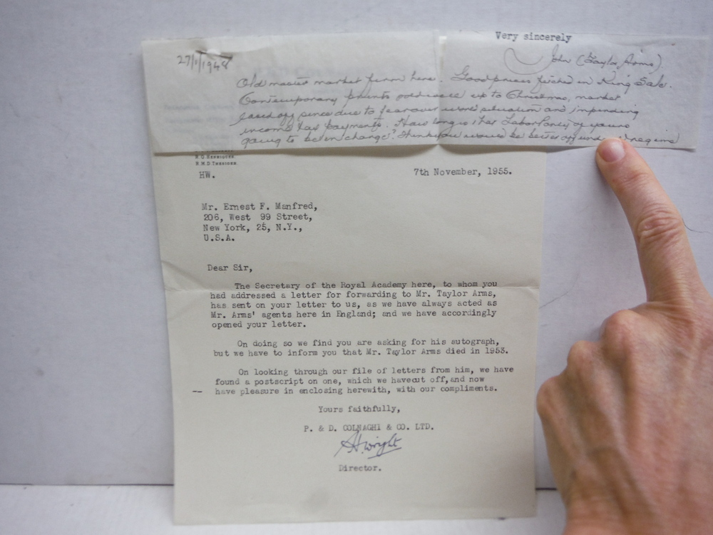Image 0 of 1948:JOHN TAYLOR ARMS AUTOGRAPHED LETTTER FRAGMENT