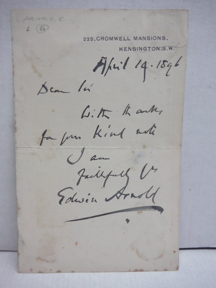 1896; SIR EDWIN ARNOLD - SIGNED  HANDWRITTEN LETTER with LOA