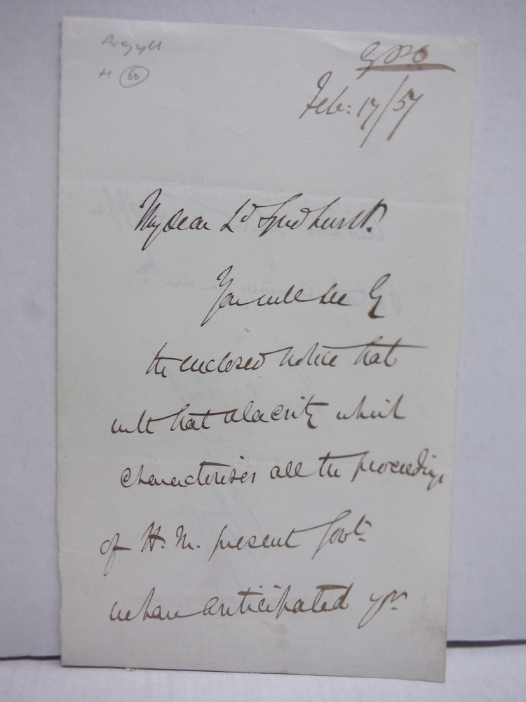 1857: GEORGE JOHN DOUGLAS CAMPBELL, 8TH DUKE OF ARGYLL HANDWRITTEN LETTER