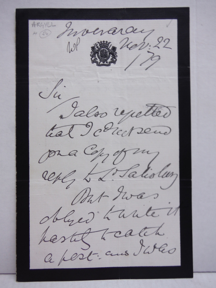 1879: JOHN CAMPBELL, 9TH DUKE OF ARGYLL - HANDWRITTEN LETTER