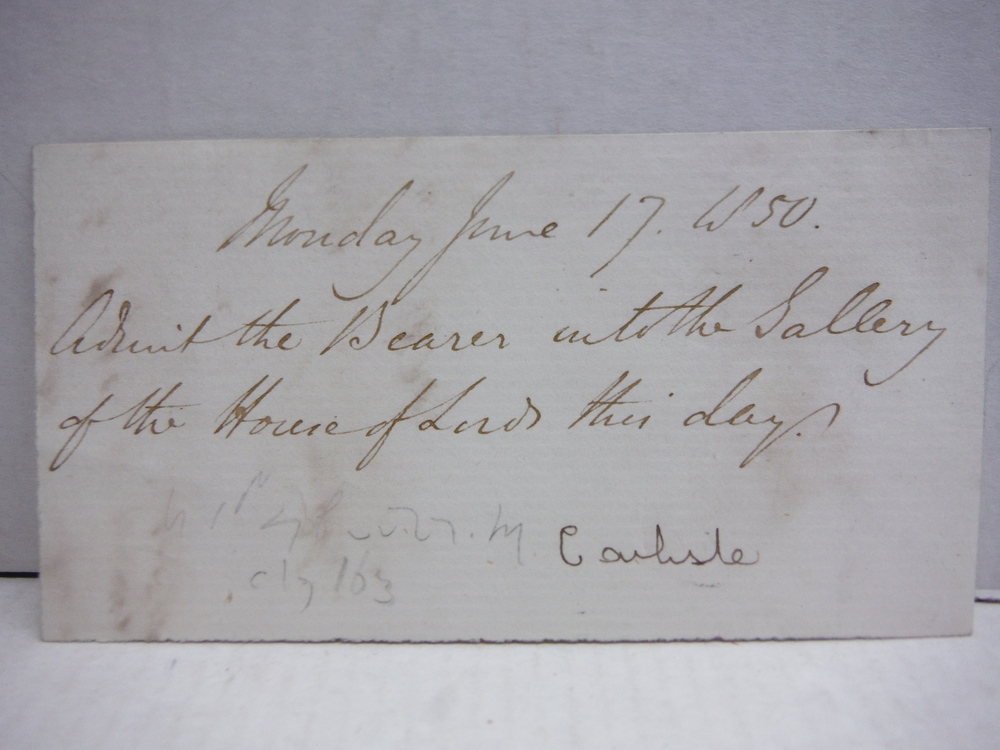 1850: GEORGE WILLIAM HOWARD,,, 7th EARL OF CARLISLE SIGNED PARLIAMENT ADMISSION 