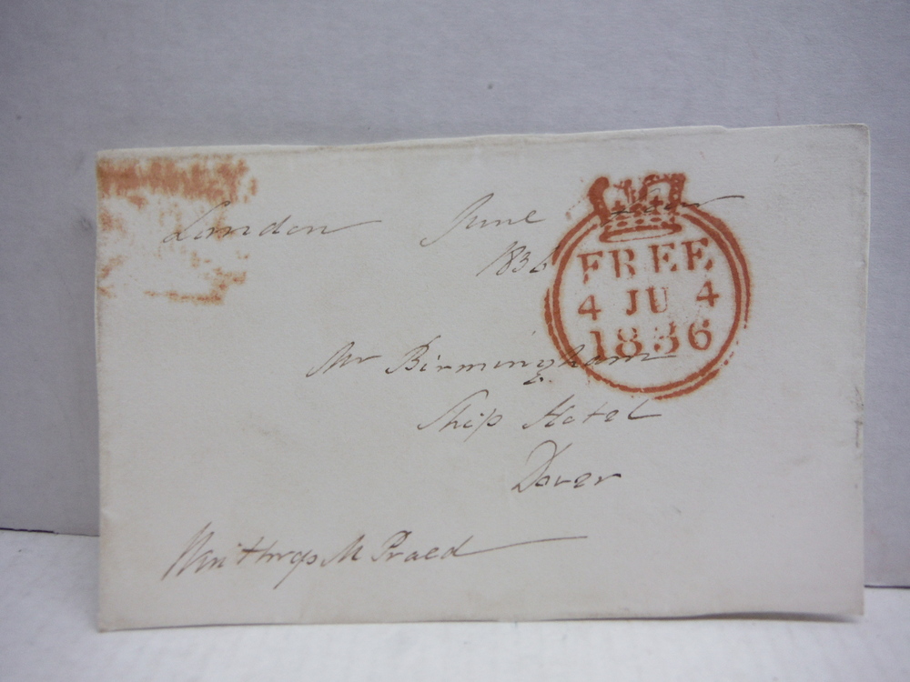 1836: WINTHROP MACKWORTH PRAED signed free franked