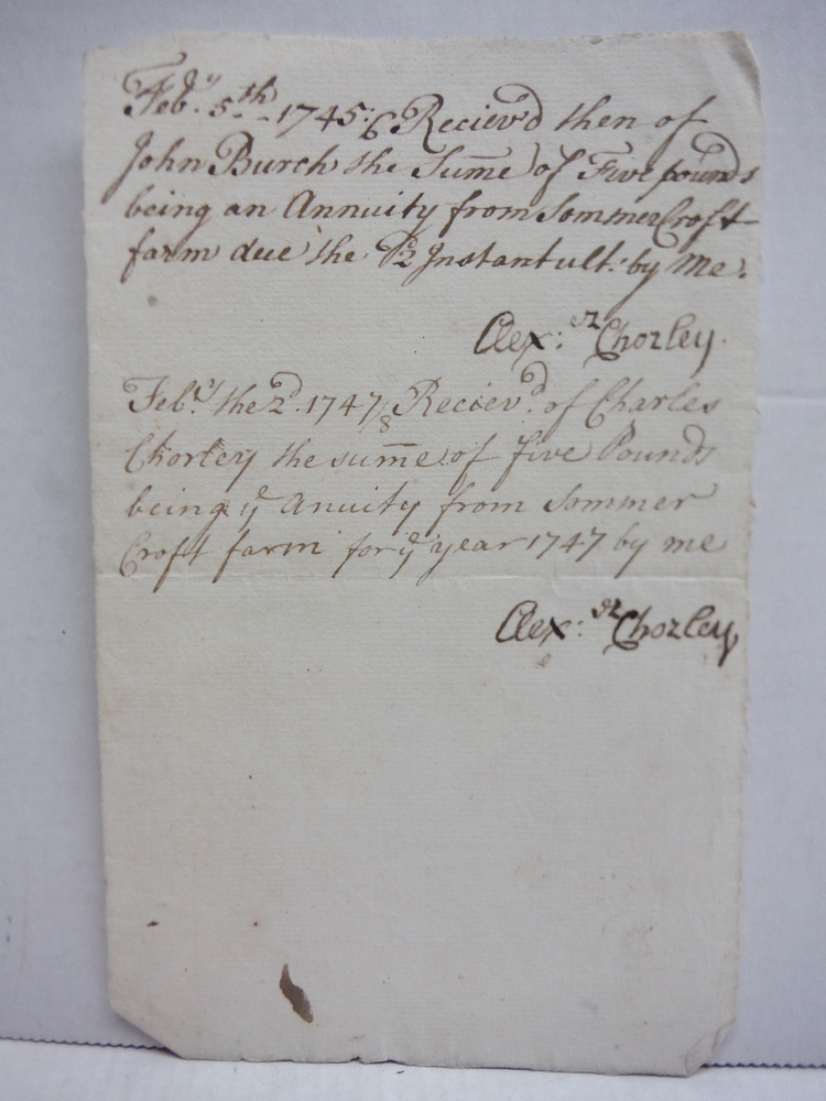 1746-1748: ALEX CHORLEY SIGNED DOCUMENT