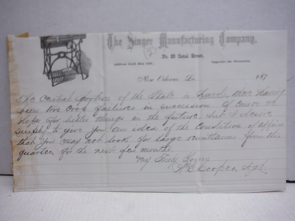 Image 1 of 1870: SINGER MANUFACTURING CO. SIGNED LETTER