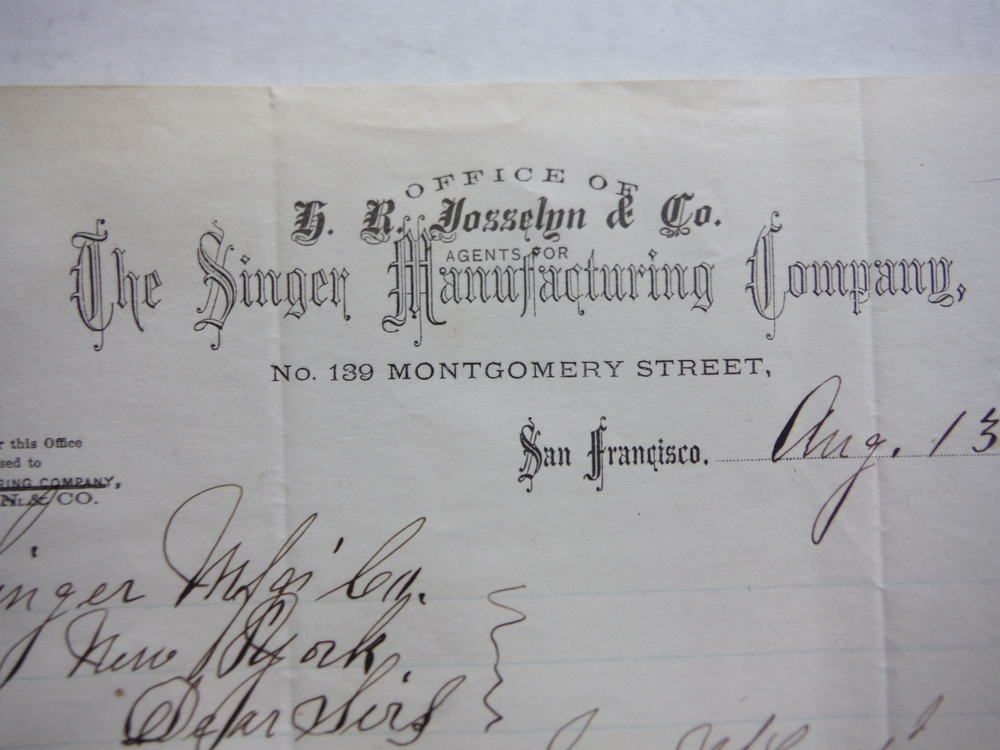 Image 1 of 1872: SINGER SEWING MFG. CO. HANDWRITTEN LETTER