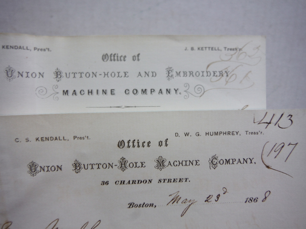 Image 3 of 1866: UNION BUTTON-HOLE AND EMBROIDERY CO. HANDWRITTEN LETTERS (2)