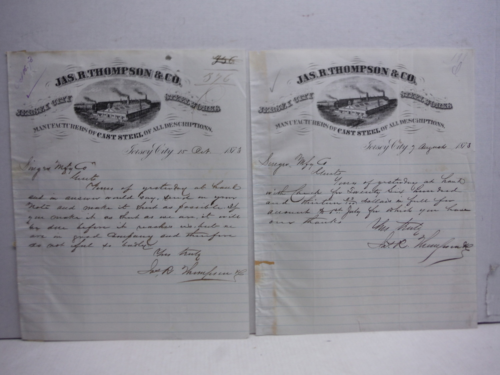 1873: JAS R. THOMPSON & CO. HANDWRITTEN LETTERS (2)