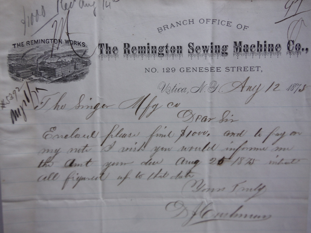 Image 2 of 1875: THE REMINGTON SEWING MACHING CO. HANDWRITTENLETTERS (3)