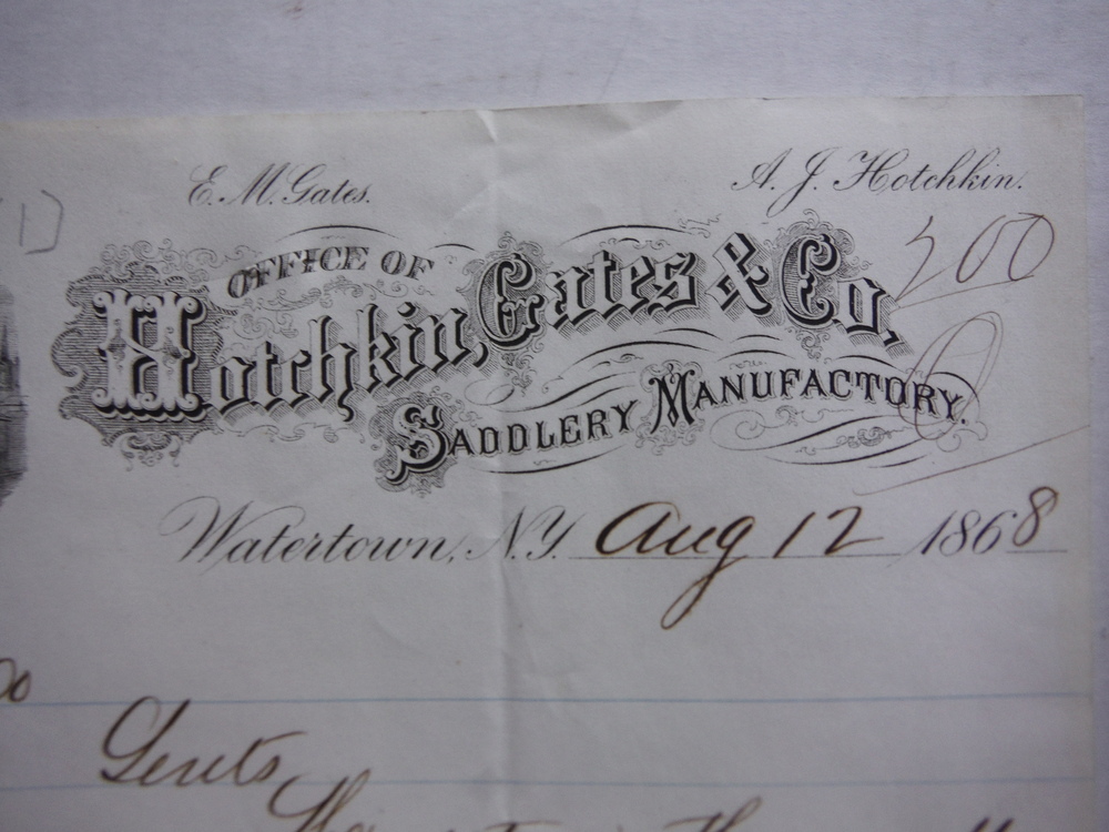 Image 1 of 1868: HOTCHKIN, GATES & CO. SADDLERY MANUFACTURORY  HANDWRITTEN LETTERS