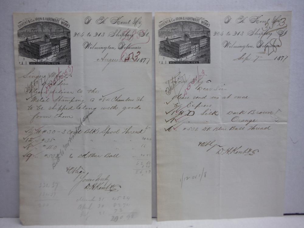 Image 0 of 1877: D.H. KENT IRON 7 HARDWARW WORKS handwritten letters (2)