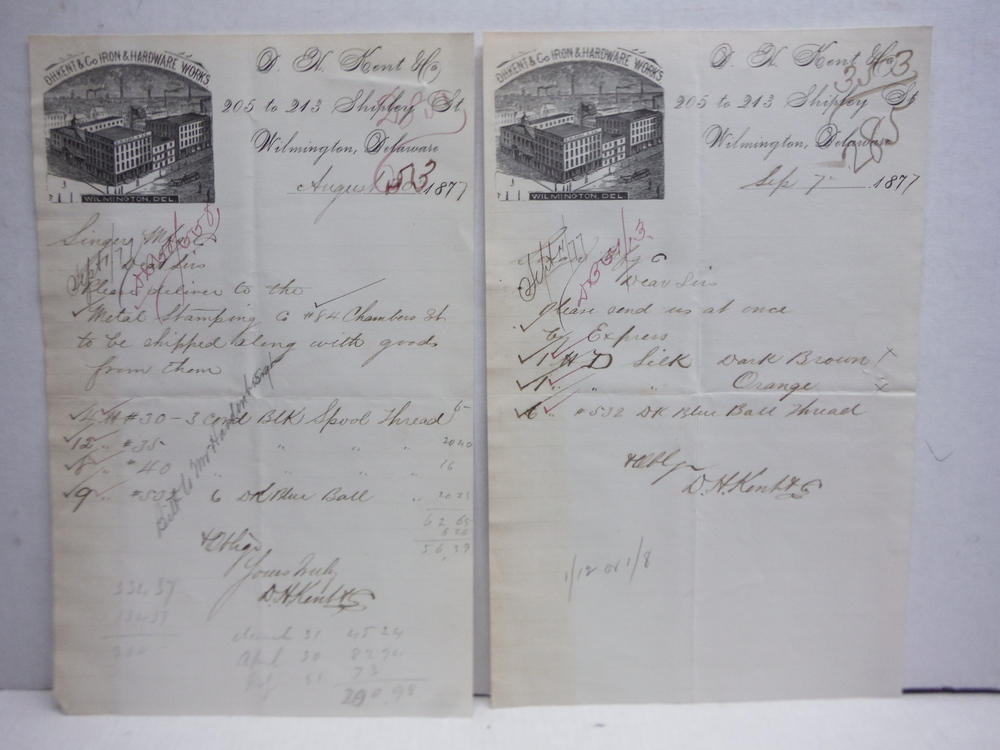 Image 1 of 1877: D.H. KENT IRON 7 HARDWARW WORKS handwritten letters (2)