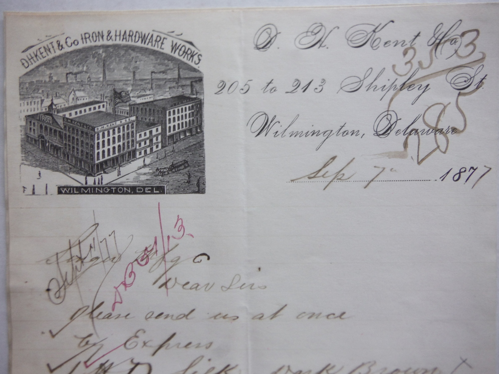 Image 3 of 1877: D.H. KENT IRON 7 HARDWARW WORKS handwritten letters (2)