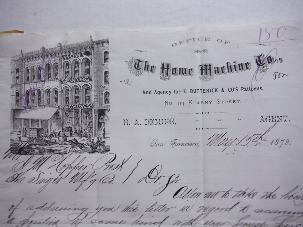 Image 2 of 1872: THE HOWE MACHING CO. HANDWRITTEN LETTERS (2)