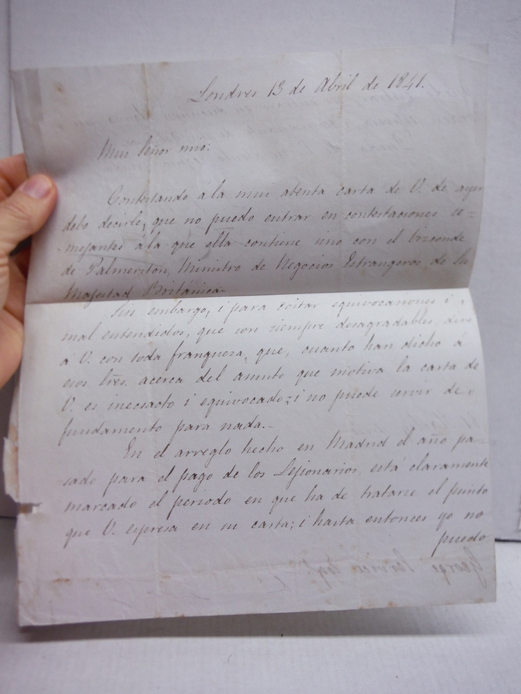 1841: MIGUEL RICARDO DE ALAVA HANDWRITTEN LETTER