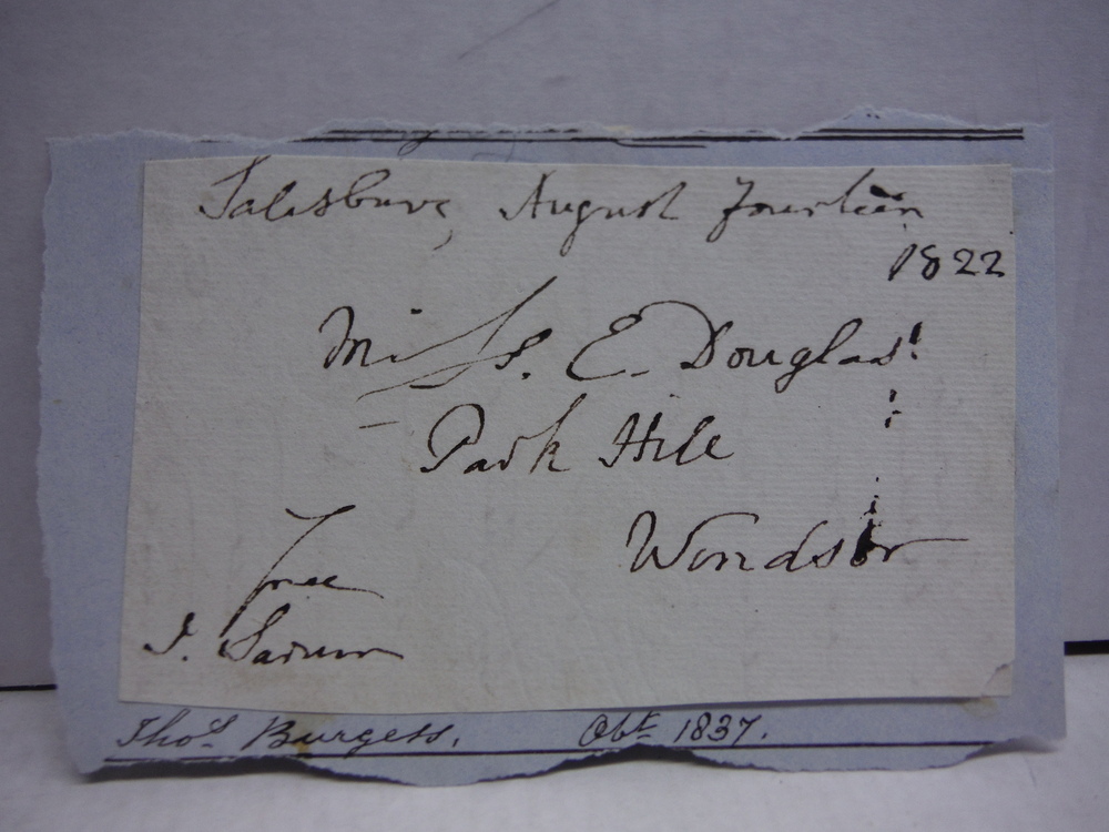 Image 0 of 1822: THOMAS BURGESS - BISHOP HANDWRITTEN POSTAL PANEL