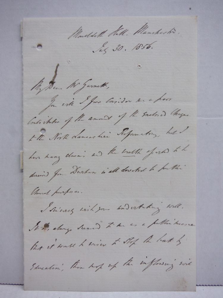 Image 0 of 1856: JAMES PRINCE LEE, BISHOP OF MANCHESTER HANDWRITTEN LETTER