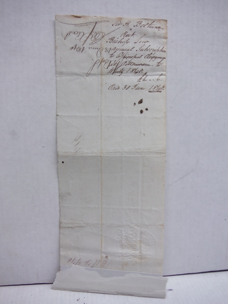Image 4 of 1840: DAVID LOW, BISHOP, HANDWITTEN RECEIPT