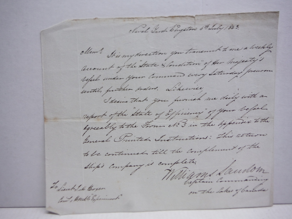 1863- WILLIAM SANDOM COMMANDER LAKES OF CANADA  HANDWRITTEN LETTER