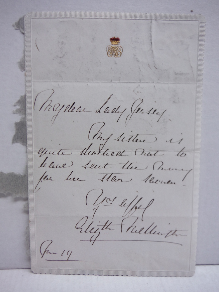 1860: ELIZABETH WELLESLEY, DUTCHESS OF WELLINGTON, HANDWRITTEN LETTER