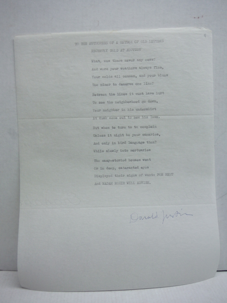 Image 0 of DONALD JUSTICE - AUTOGRAPHED POEM