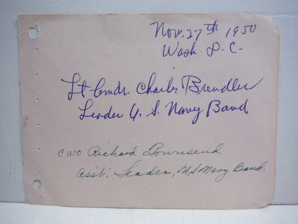 1950: LT. CMDR CHARLES BRENDLER, U.S. NAVY BAND AUTOGRAPH