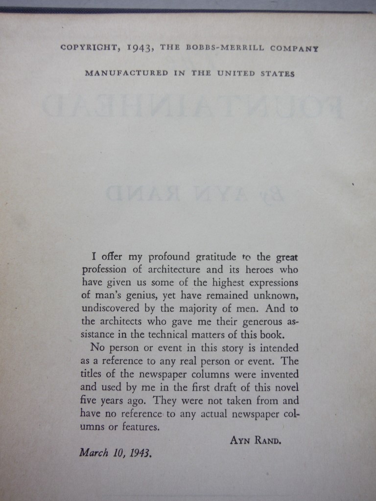 Image 4 of The Fountainhead, 1943 Edition (1943), Ayn Rand; Early State Bobbs-Merrill