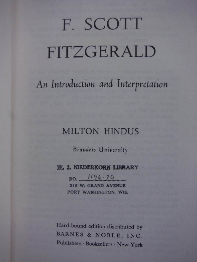 Image 1 of F. Scott Fitzgerald: An Introduction and Interpretation