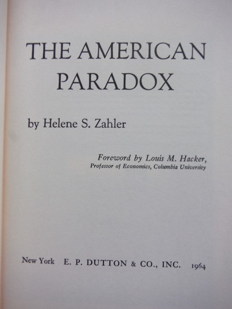 Image 1 of The American Paradox by Zahler, Helene