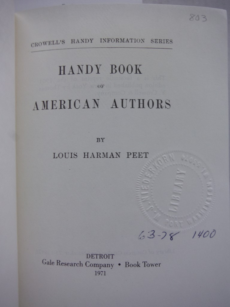 Image 1 of Handy Book of American Authors (Crowell's Handy Information Series)