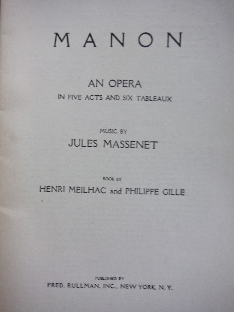 Image 1 of Libretto Manon by Jules Massenet Chicago Opera Company