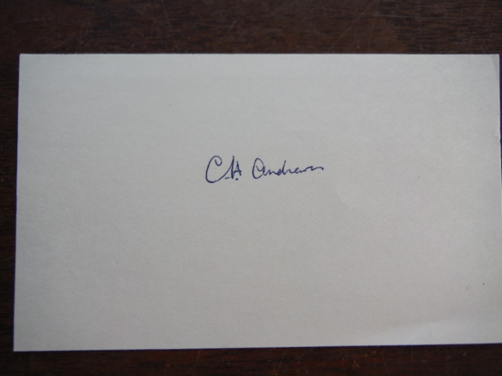 Autograph of Christopher Howard Andrewes. 