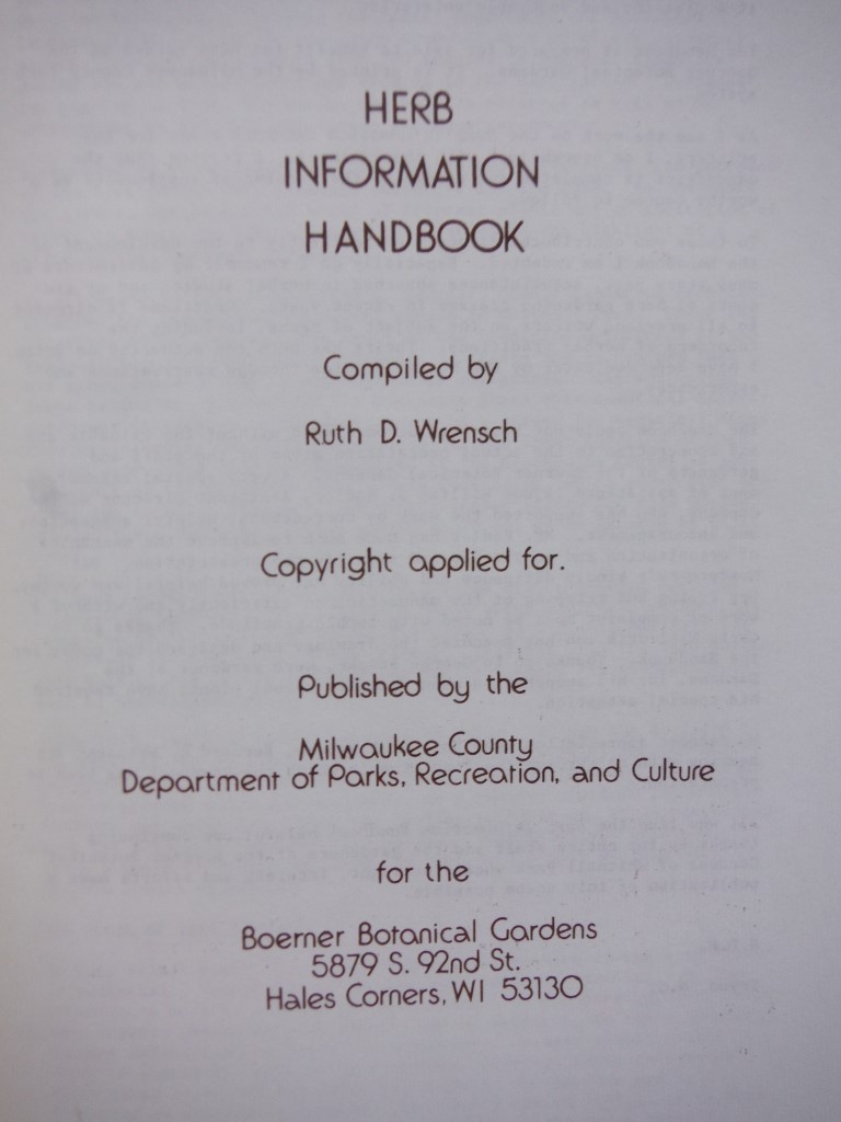 Image 1 of Boerner Botanical Gardens' Herb Information Handbook