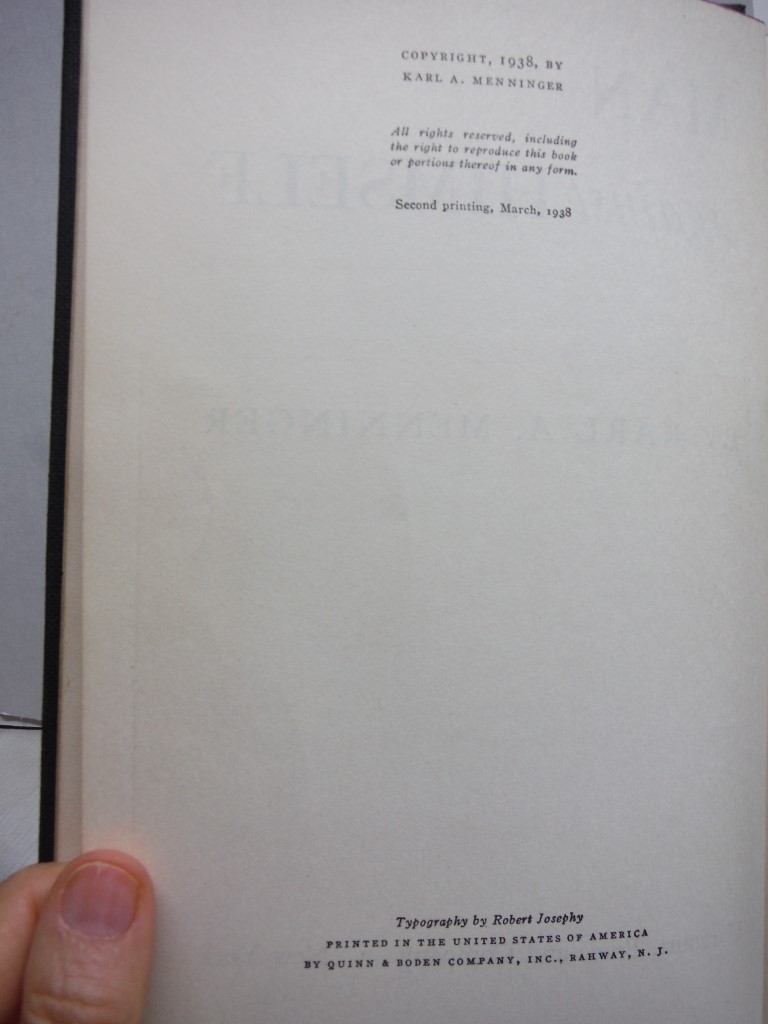 Image 2 of Man Against Himself 1938 FIRST EDITION