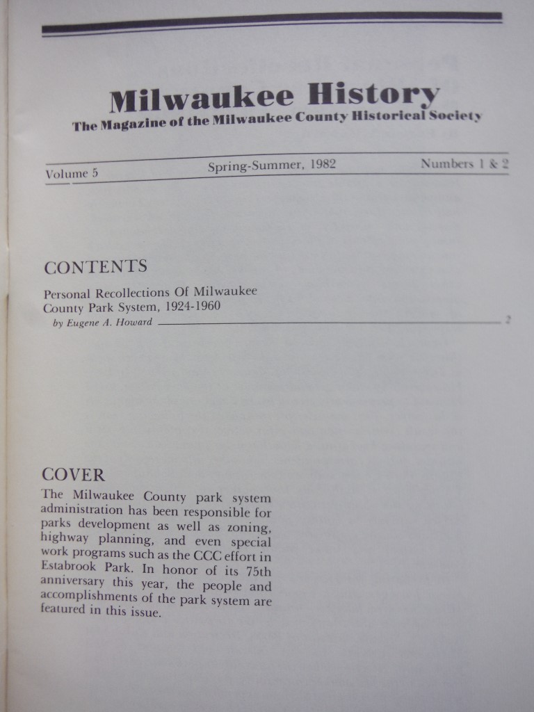 Image 1 of Milwaukee History The Magazine of the Milwaukee County Historical Society. (Volu